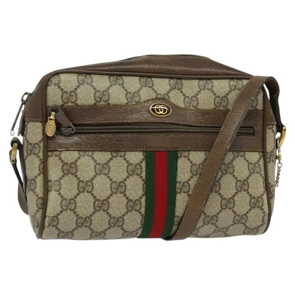 GUCCI GG Supreme Web Sherry Line Bag PVC Beige Gold 75 02 004 Auth BA2469 - Picture 1 of 16